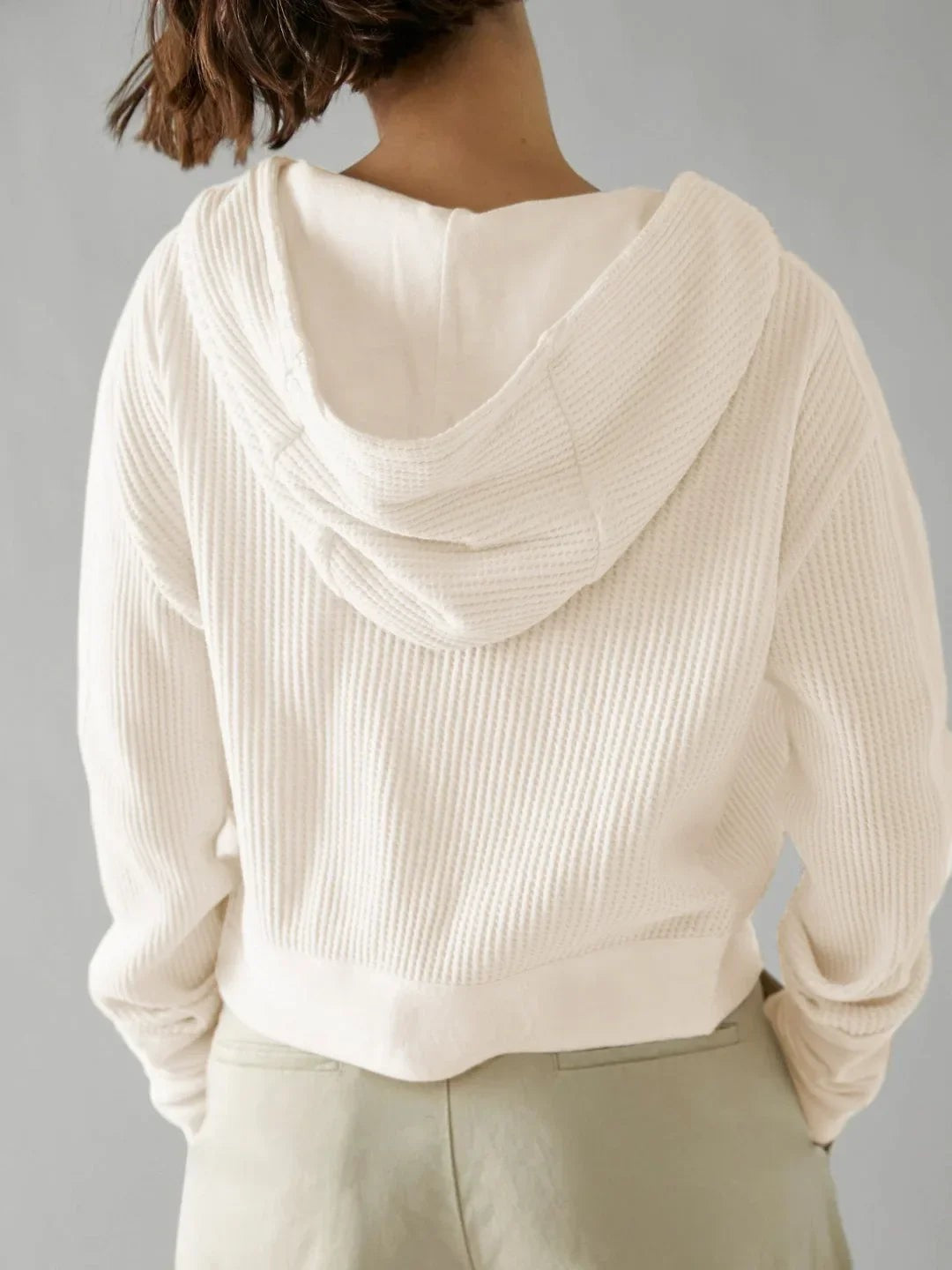 Waffle knit zip-up hoodie