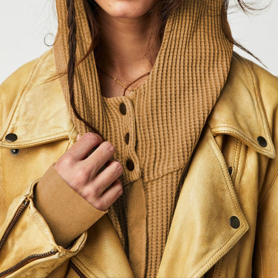 Waffle knit zip-up hoodie