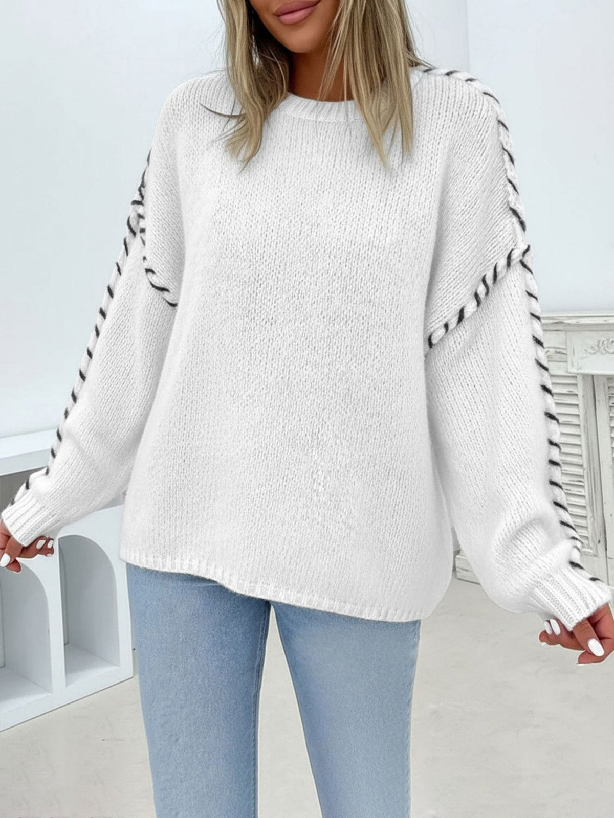 Whipstitch crew neck jumper