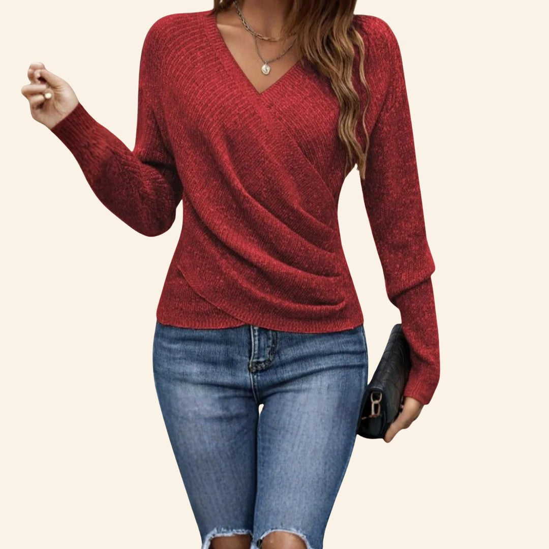 Wool blend wrap knit top