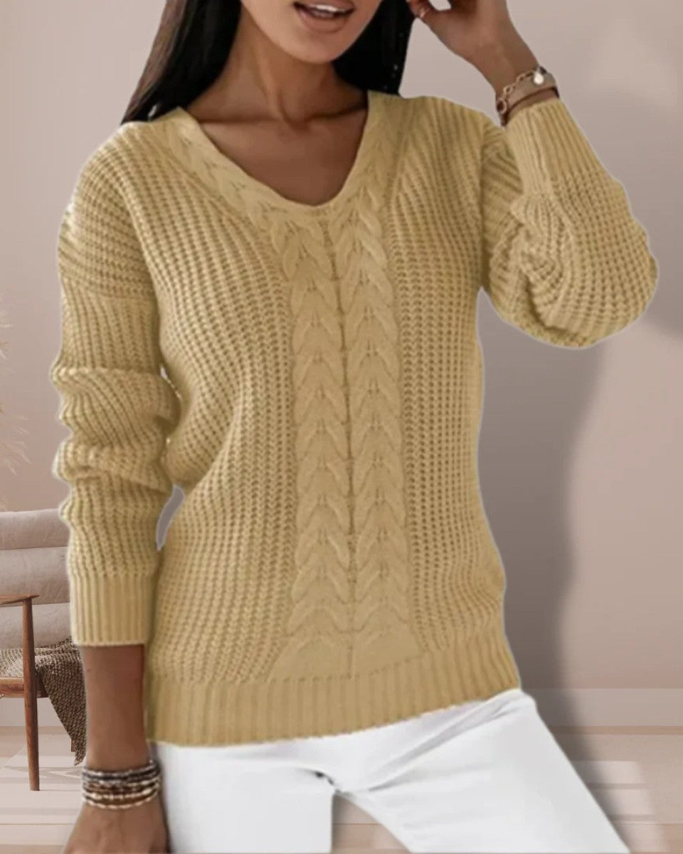 Apricot wool cable knit v-neck jumper