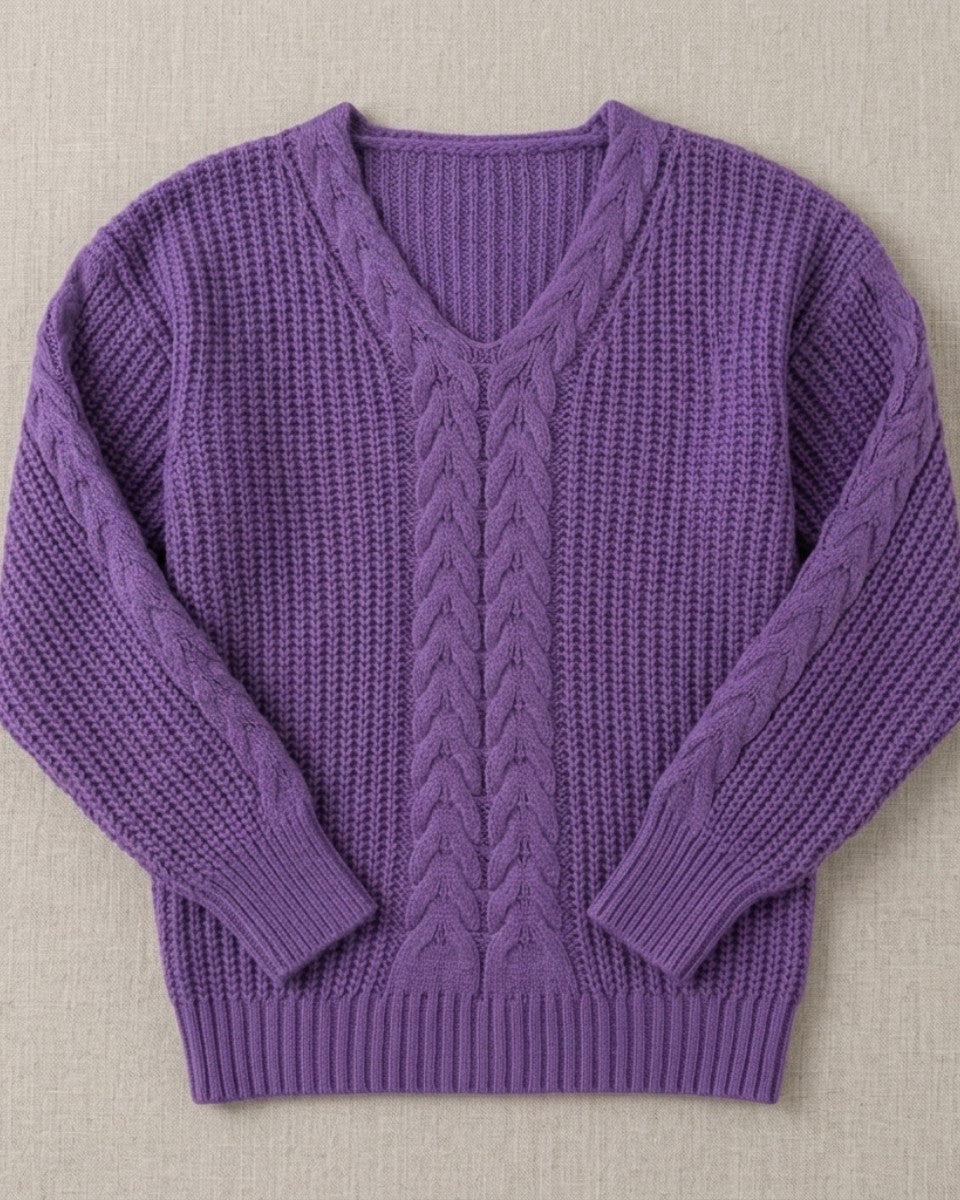 Wool cable knit v-neck jumper