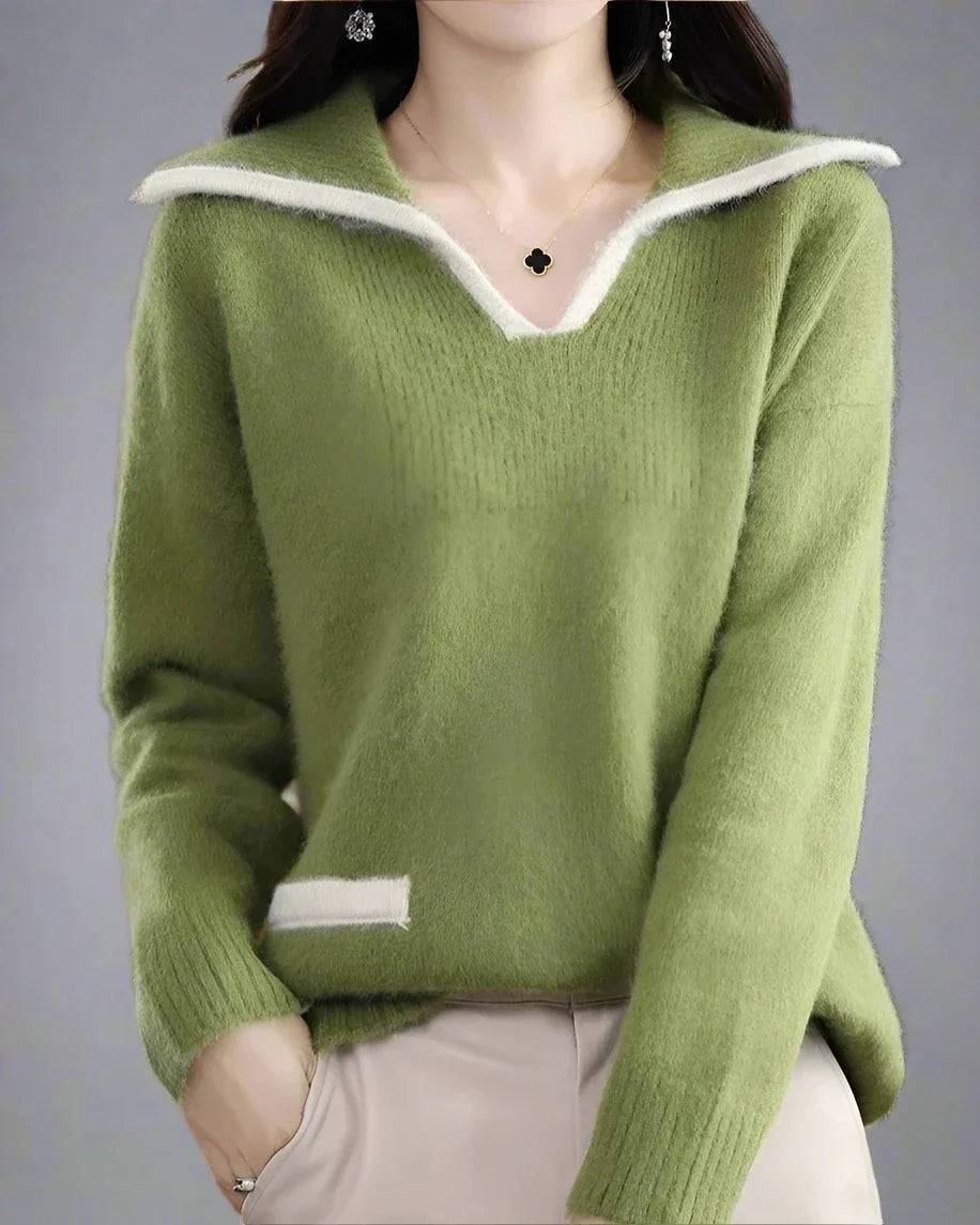 Wool collared v-neck jumper
