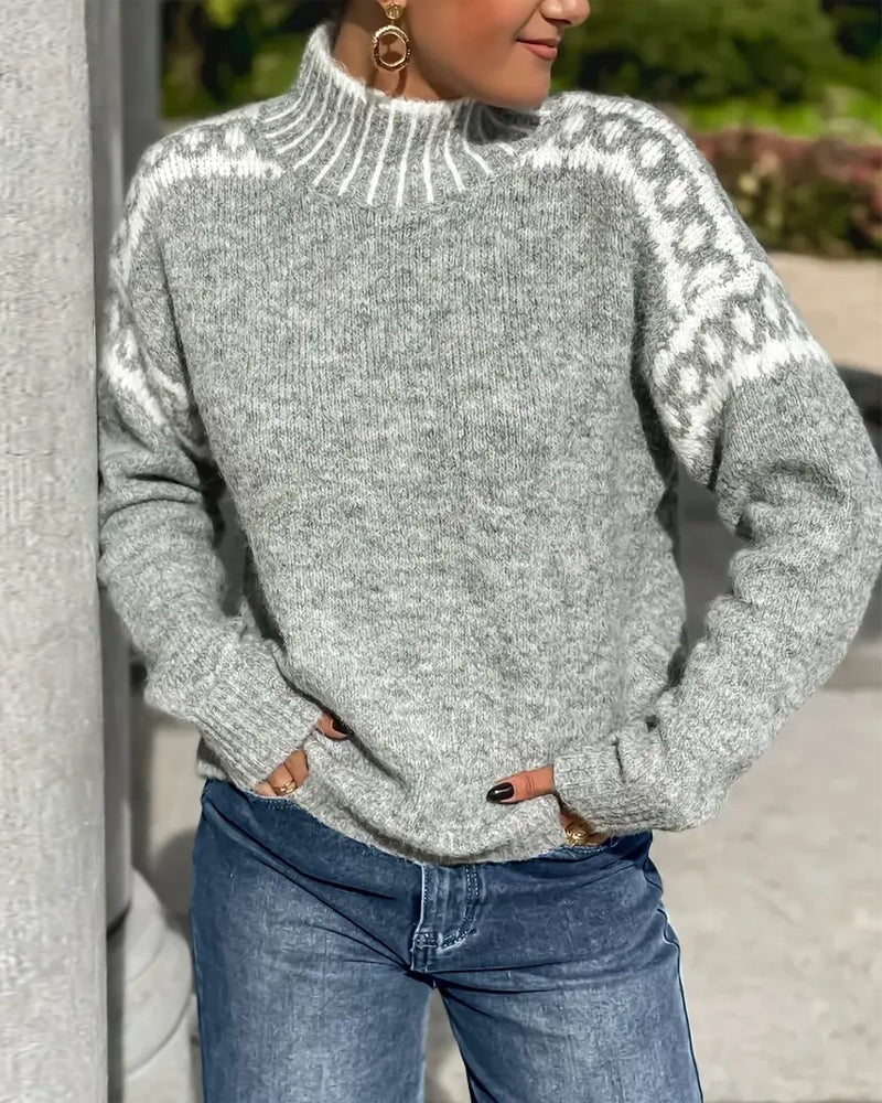 Gray wool fair isle high neck jumper