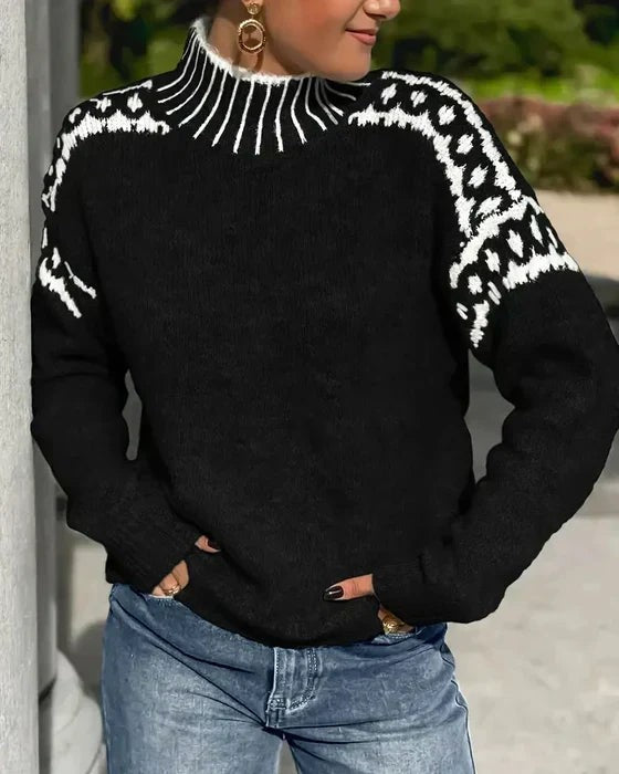 Black wool fair isle high neck jumper