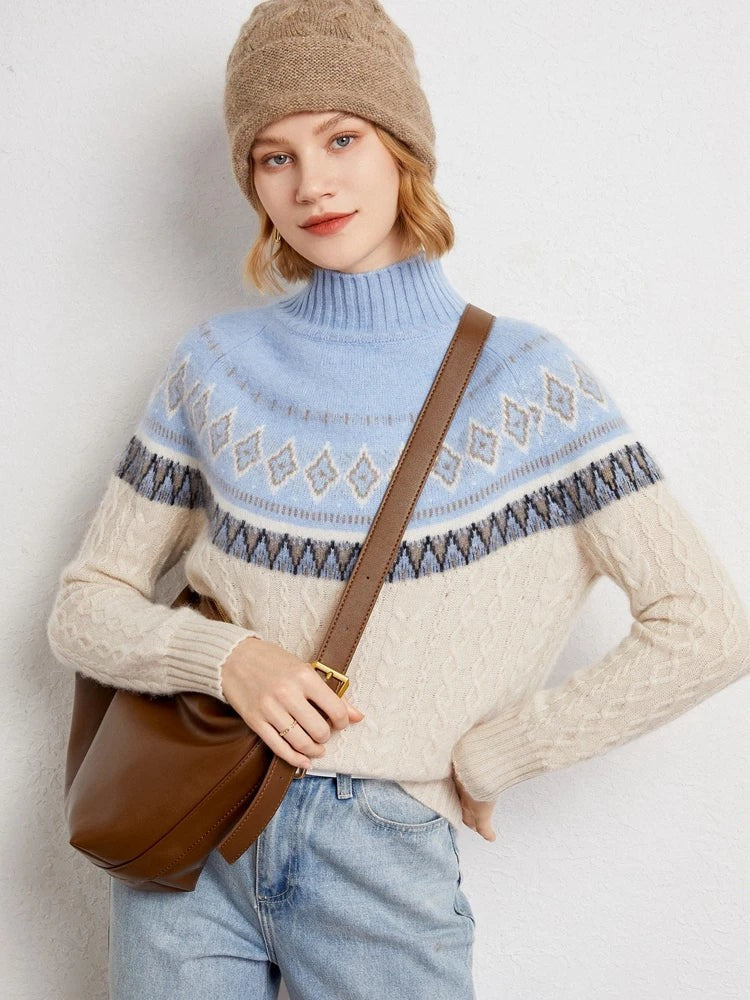 Wool fair isle mock neck jumper