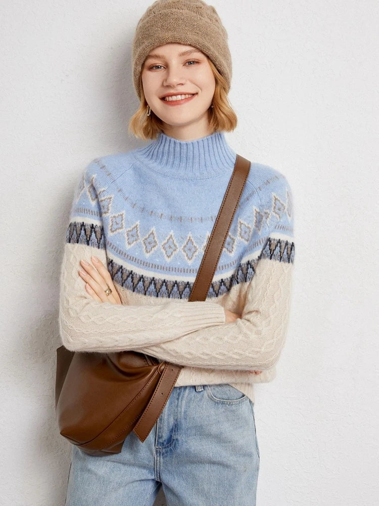 Sky wool fair isle mock neck jumper