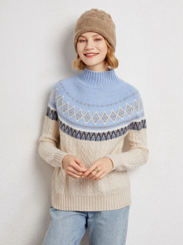 Wool fair isle mock neck jumper