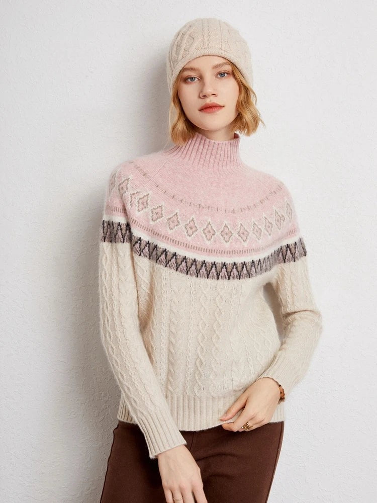 Wool fair isle mock neck jumper