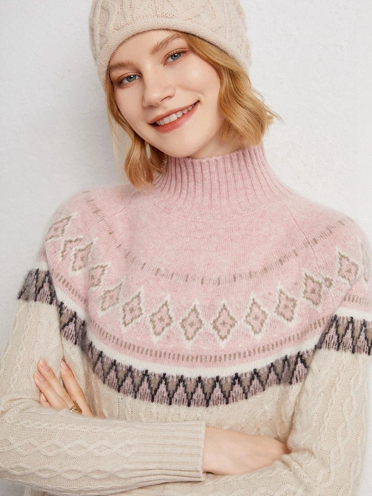 Wool fair isle mock neck jumper