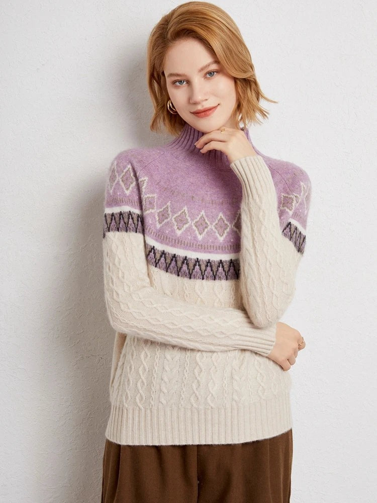 Lavender wool fair isle mock neck jumper
