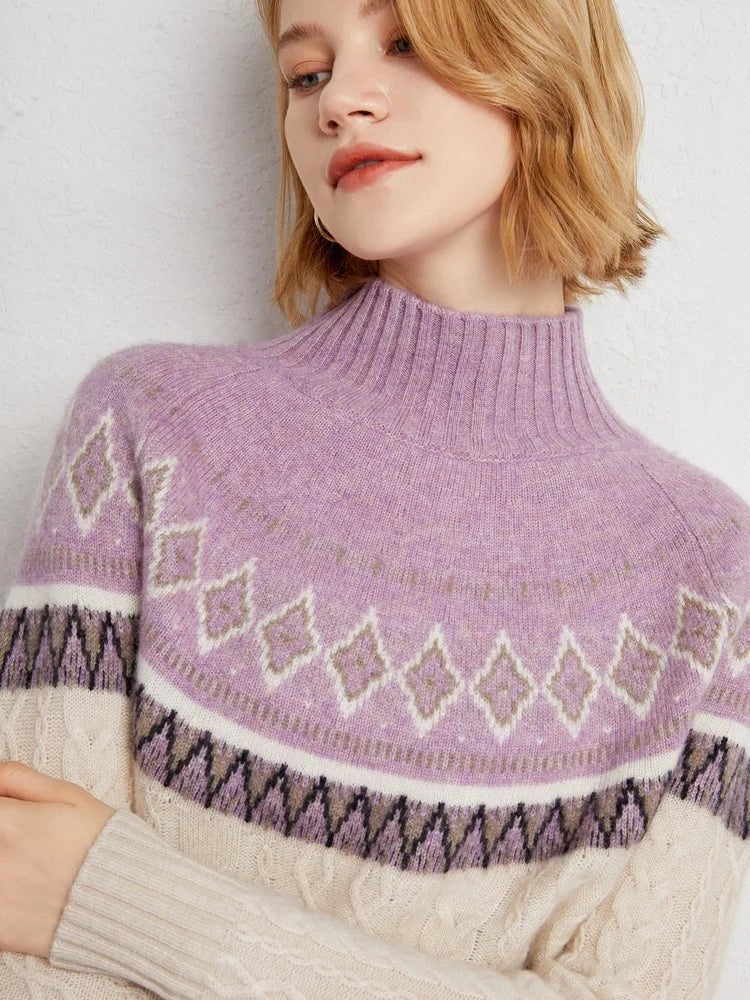 Wool fair isle mock neck jumper