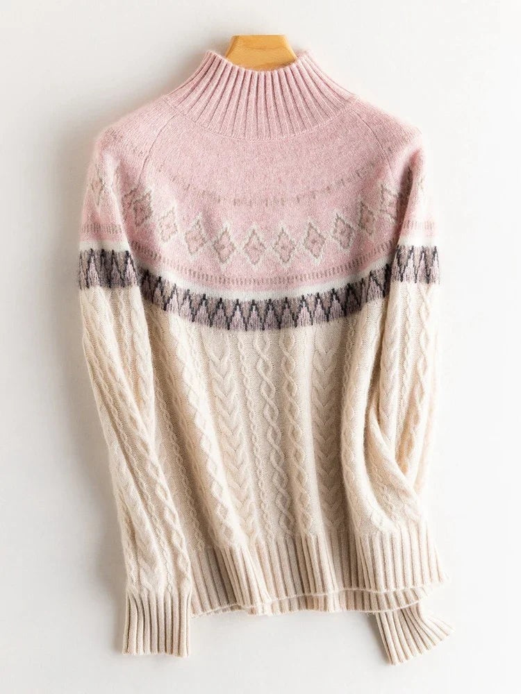 Wool fair isle mock neck jumper