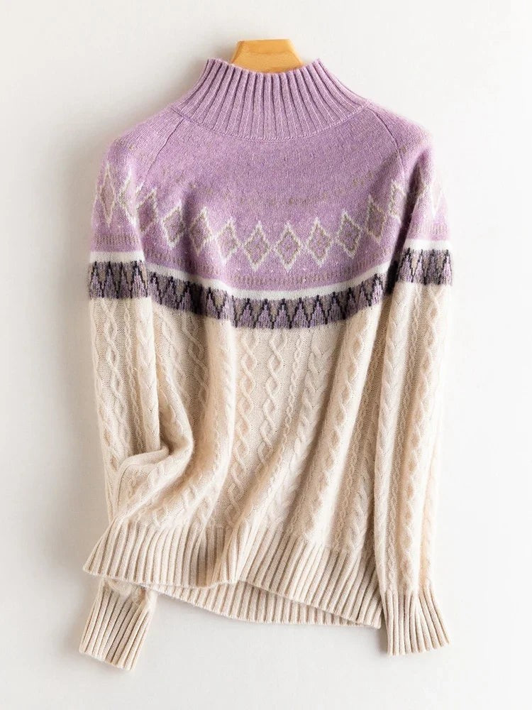 Wool fair isle mock neck jumper