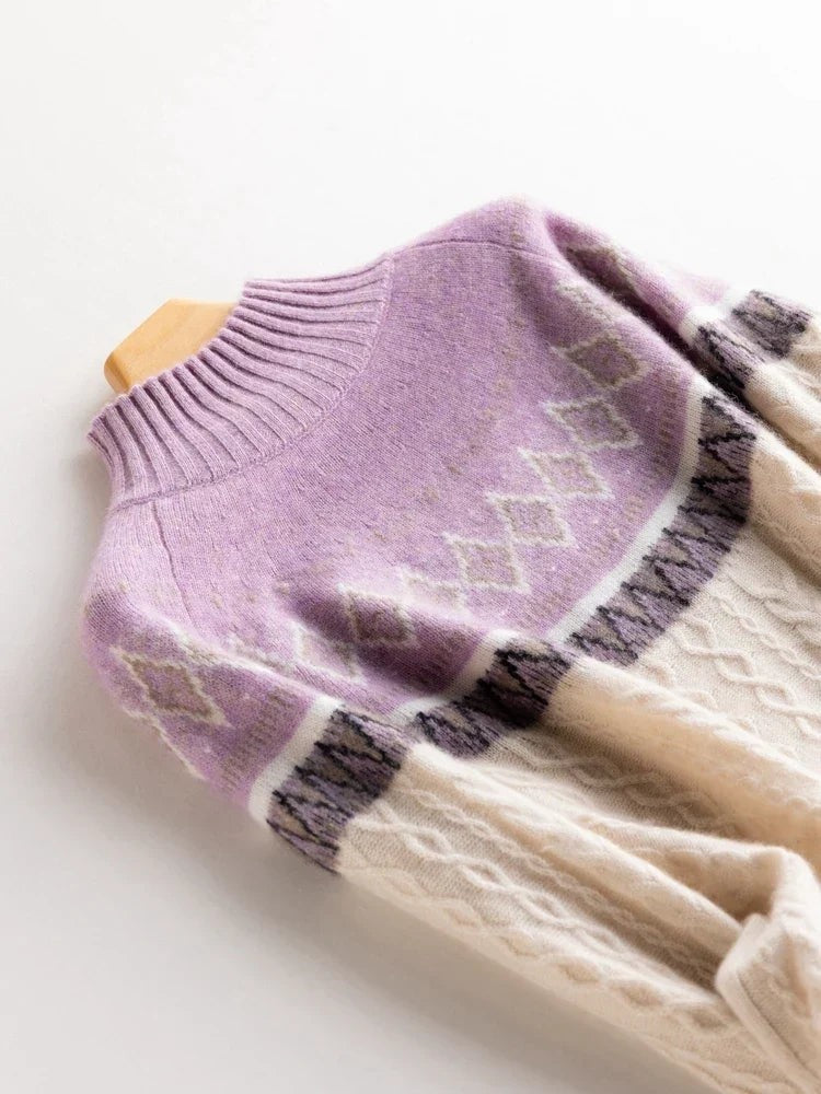 Wool fair isle mock neck jumper