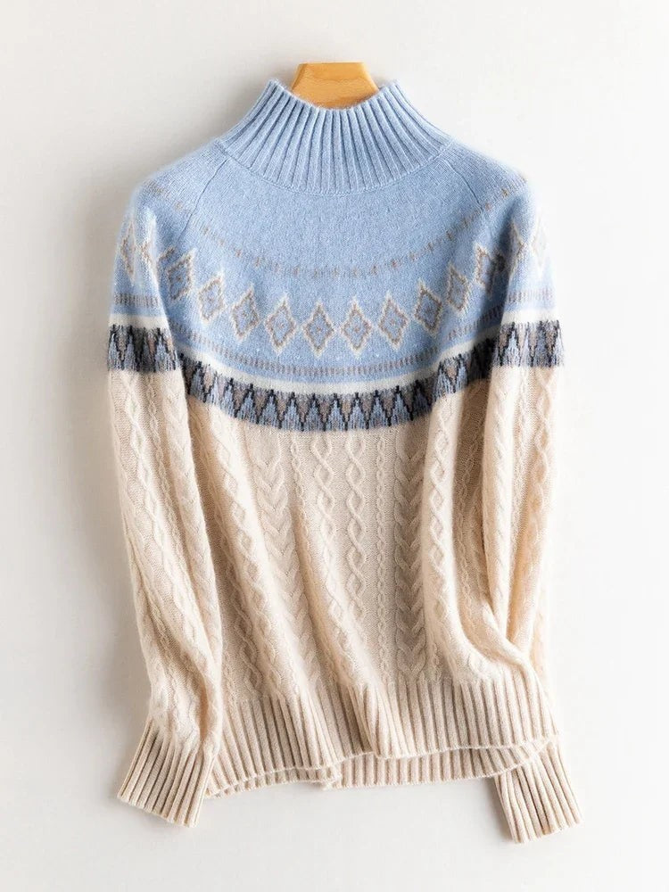 Wool fair isle mock neck jumper