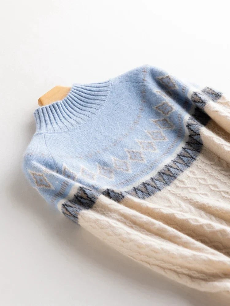 Wool fair isle mock neck jumper