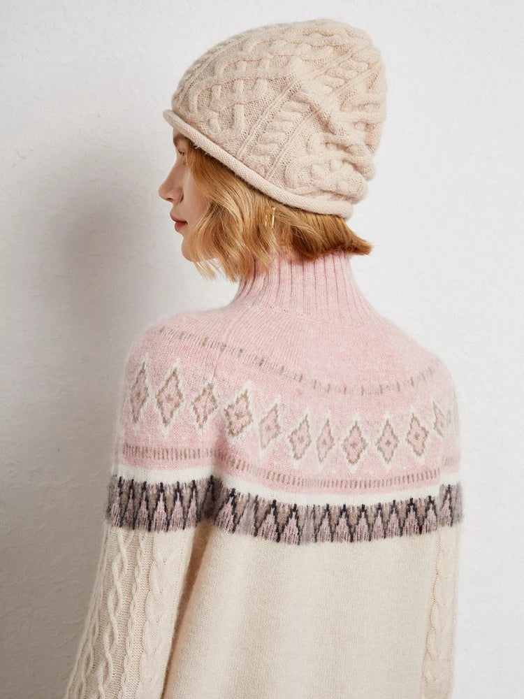 Wool fair isle mock neck jumper