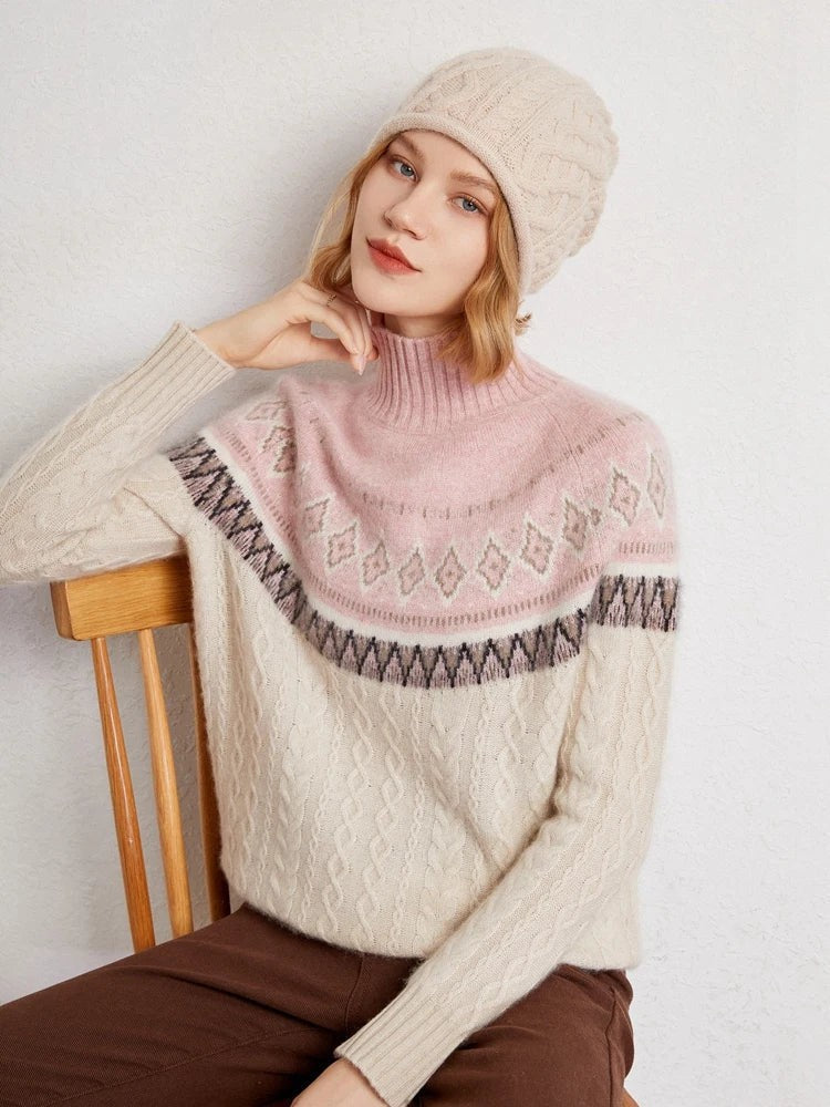 Wool fair isle mock neck jumper