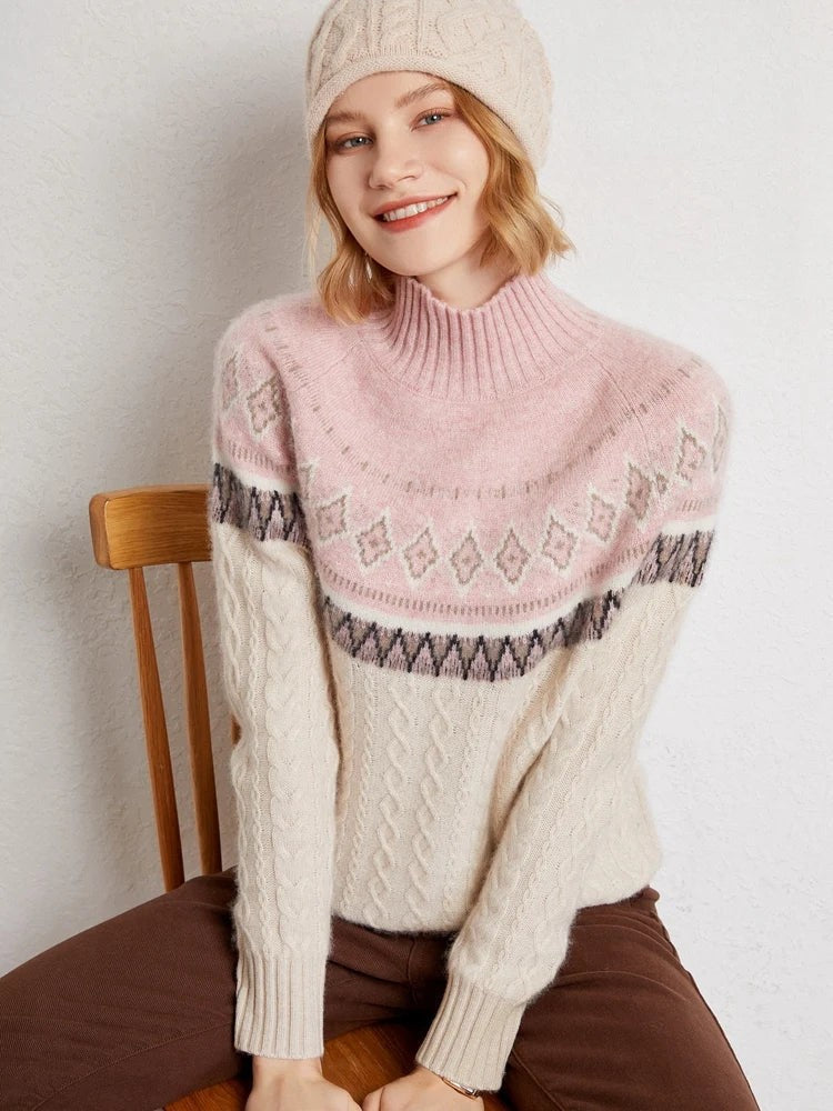 Wool fair isle mock neck jumper