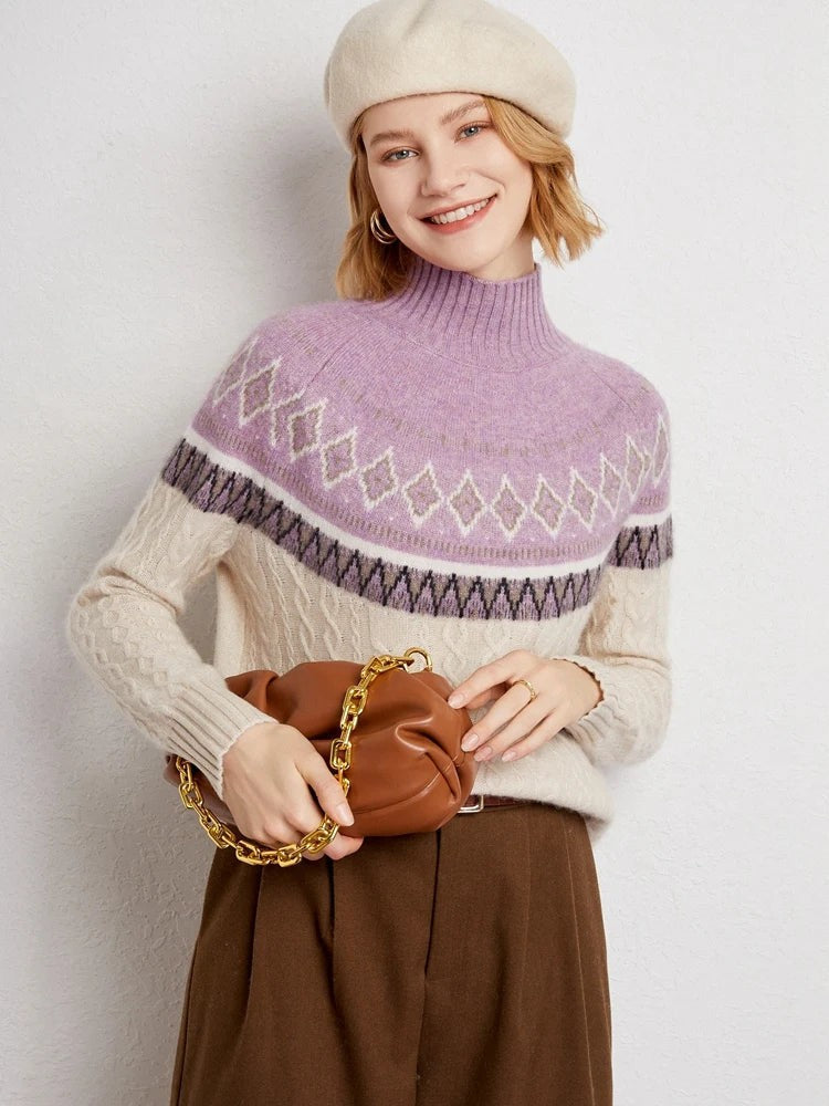 Wool fair isle mock neck jumper