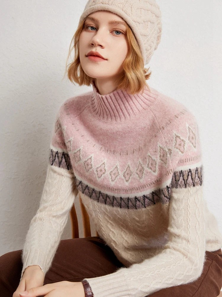 Wool fair isle mock neck jumper