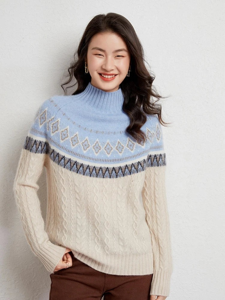 Wool fair isle mock neck jumper