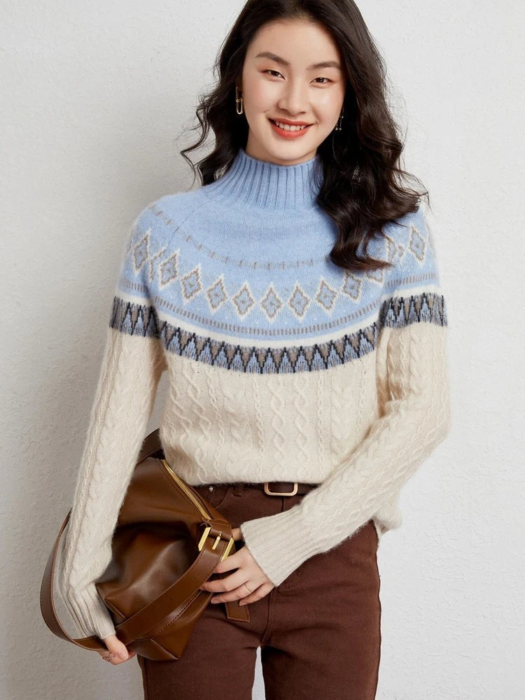 Wool fair isle mock neck jumper