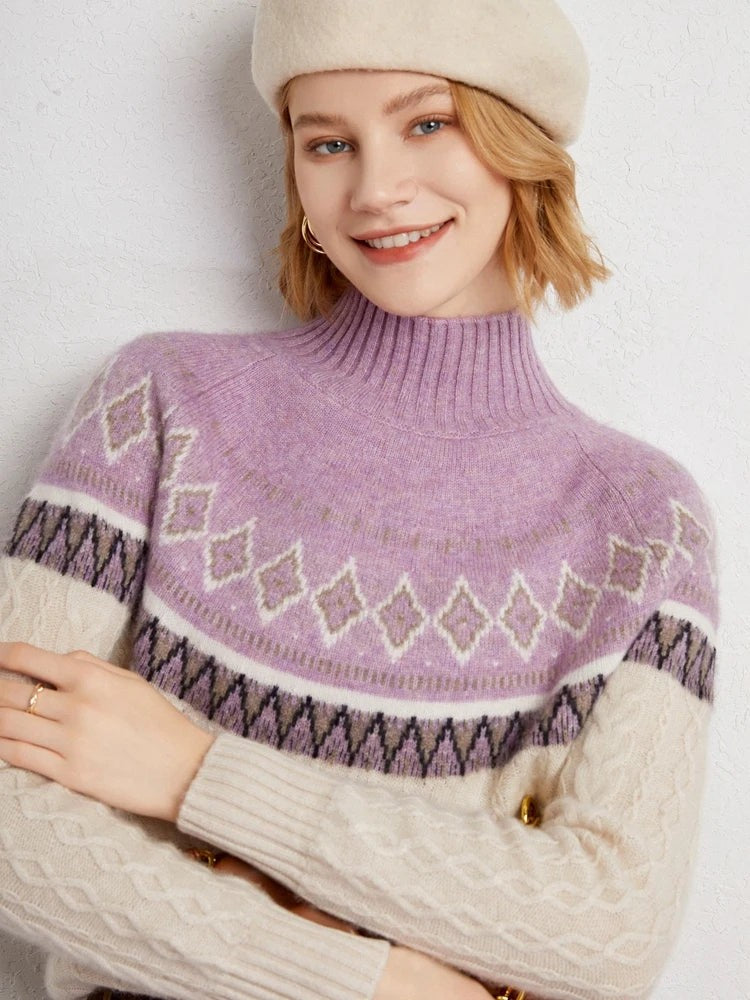 Wool fair isle mock neck jumper