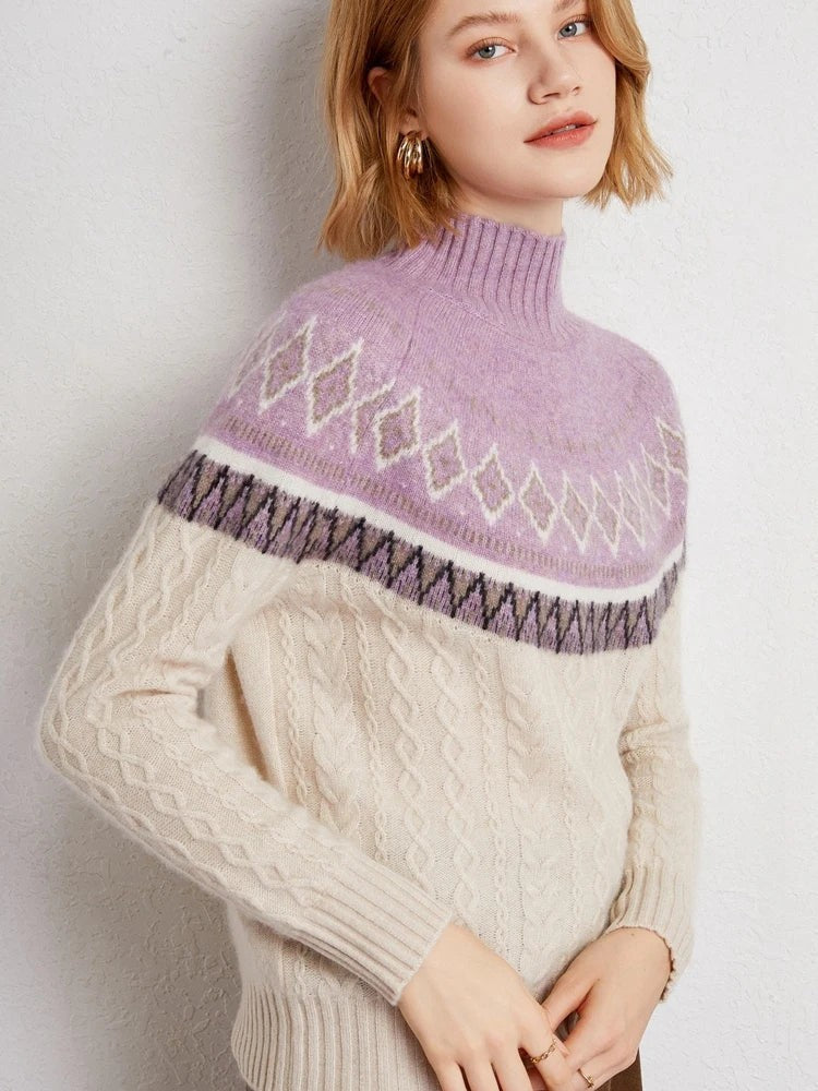 Wool fair isle mock neck jumper