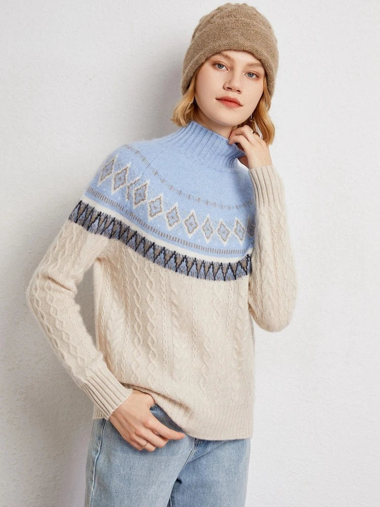 Wool fair isle mock neck jumper