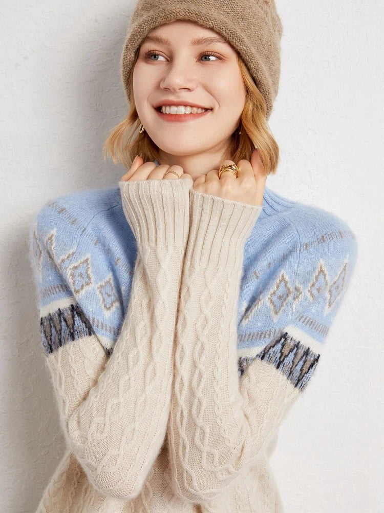 Wool fair isle mock neck jumper
