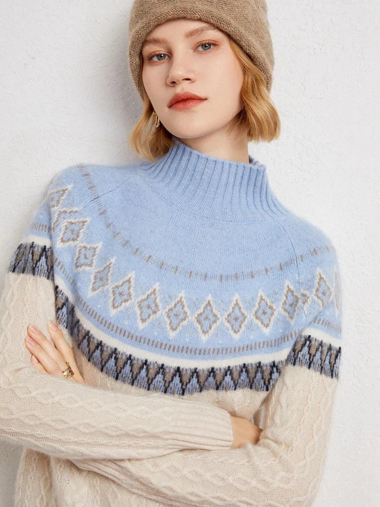 Wool fair isle mock neck jumper