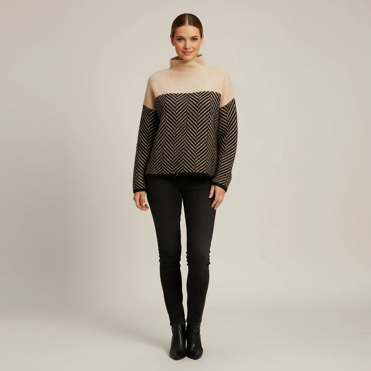 Wool herringbone roll neck jumper