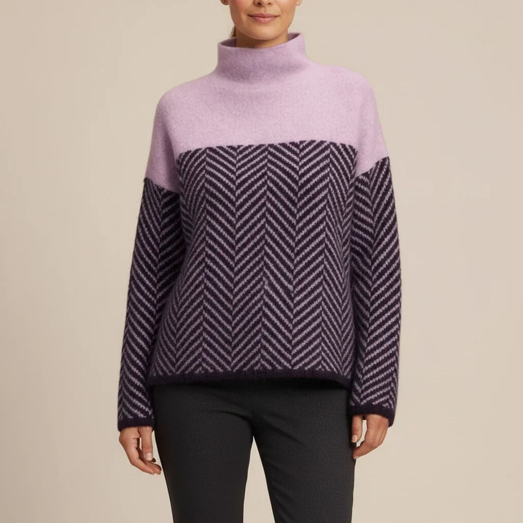 Purple wool herringbone roll neck jumper
