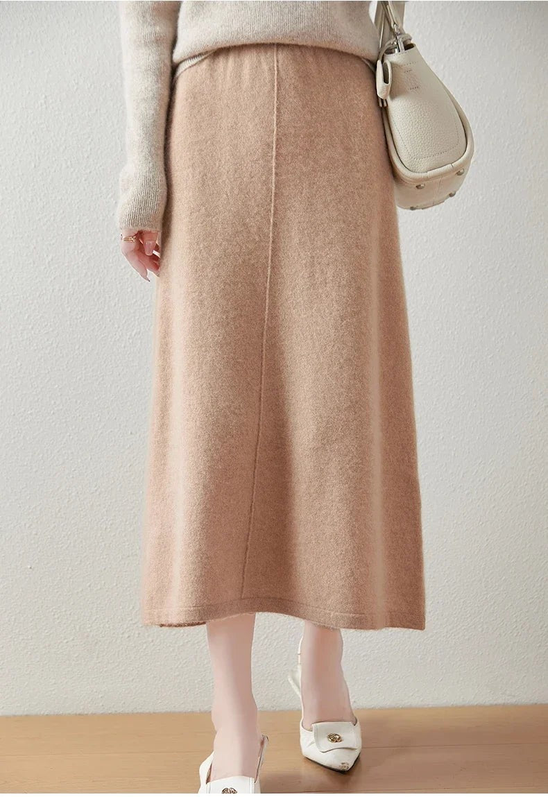 Wool knit midi skirt