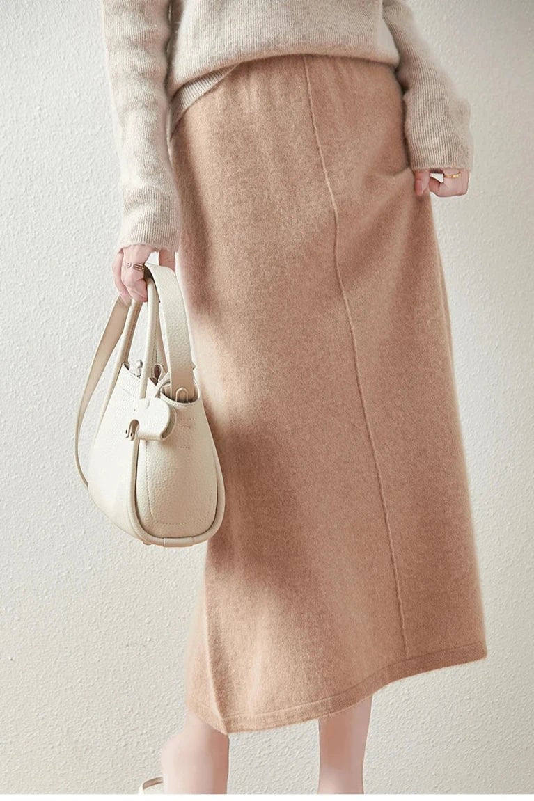 Wool knit midi skirt