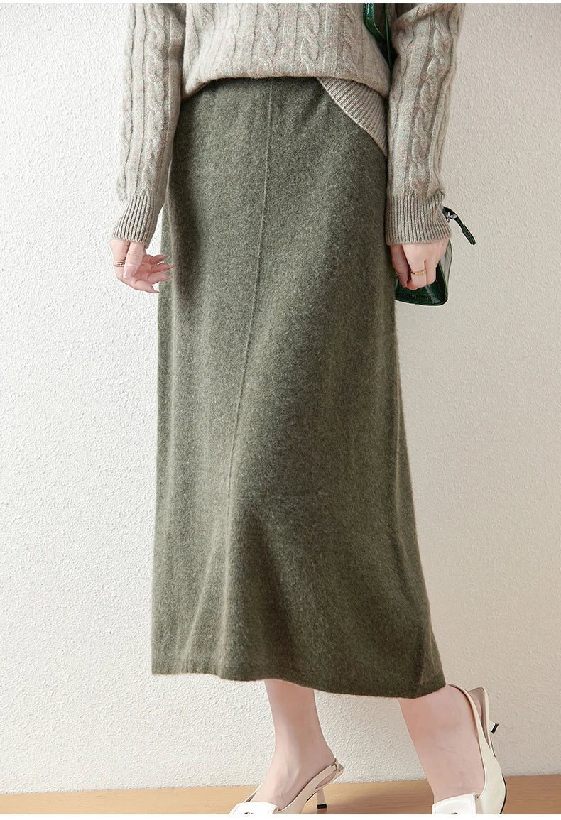 Wool knit midi skirt