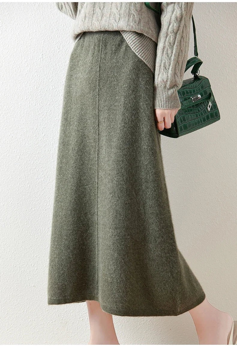 Wool knit midi skirt
