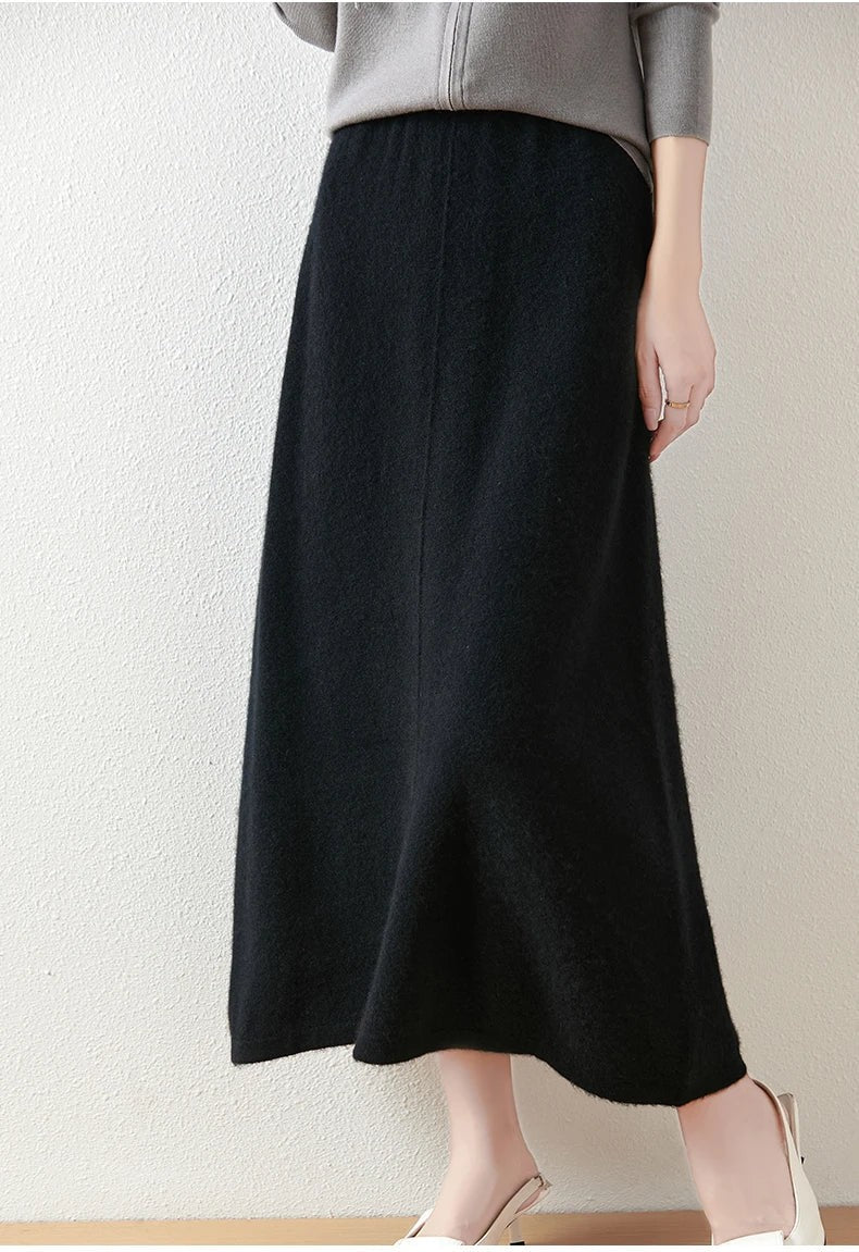 Wool knit midi skirt