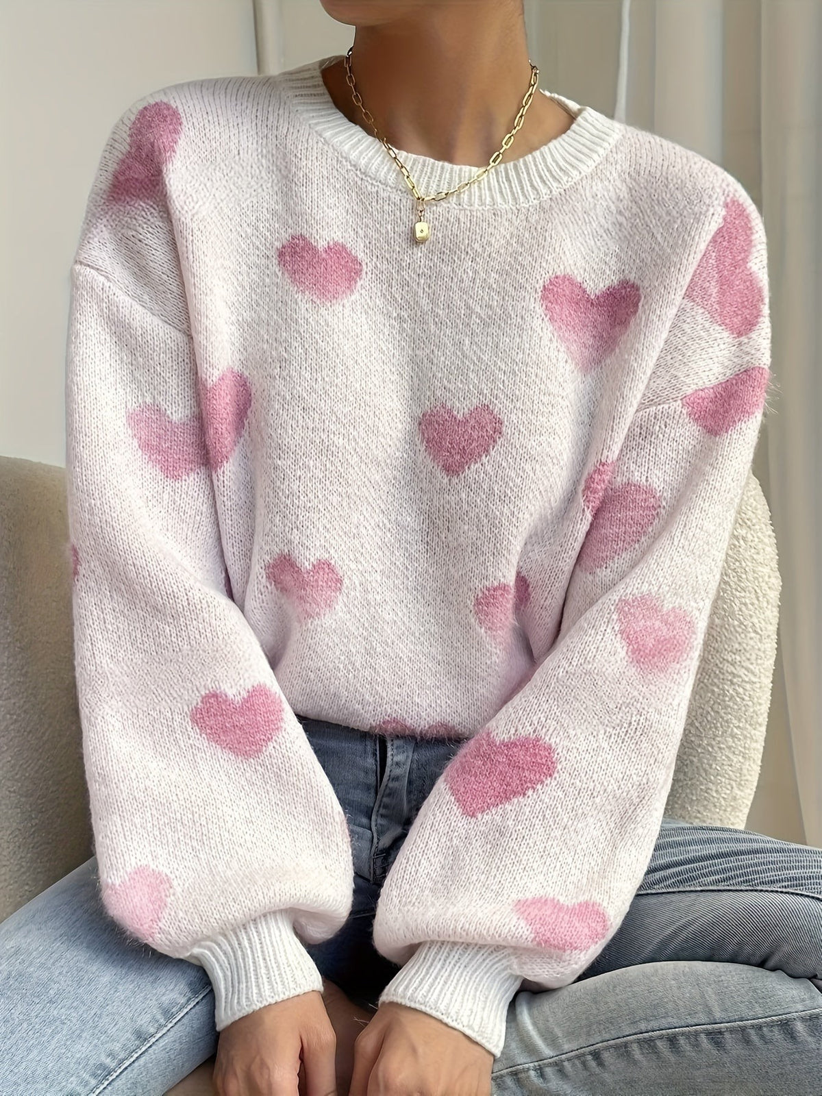 Wool mix heart knit jumper