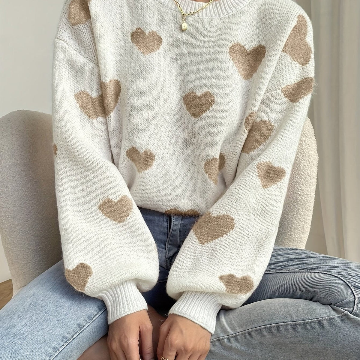 Wool mix heart knit jumper