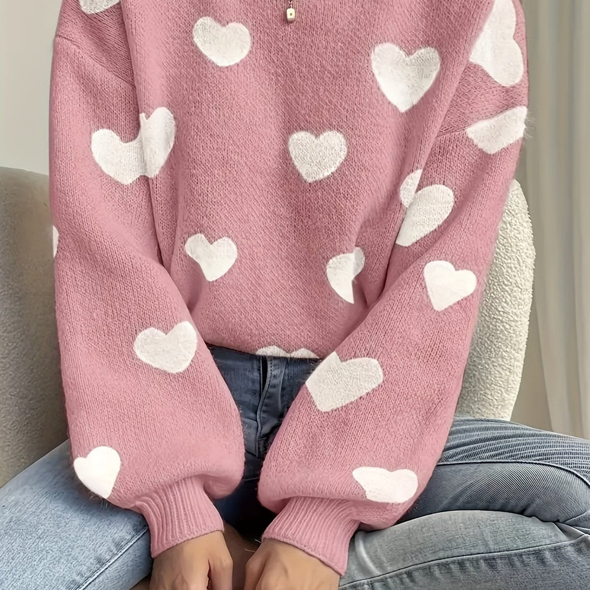 Wool mix heart knit jumper