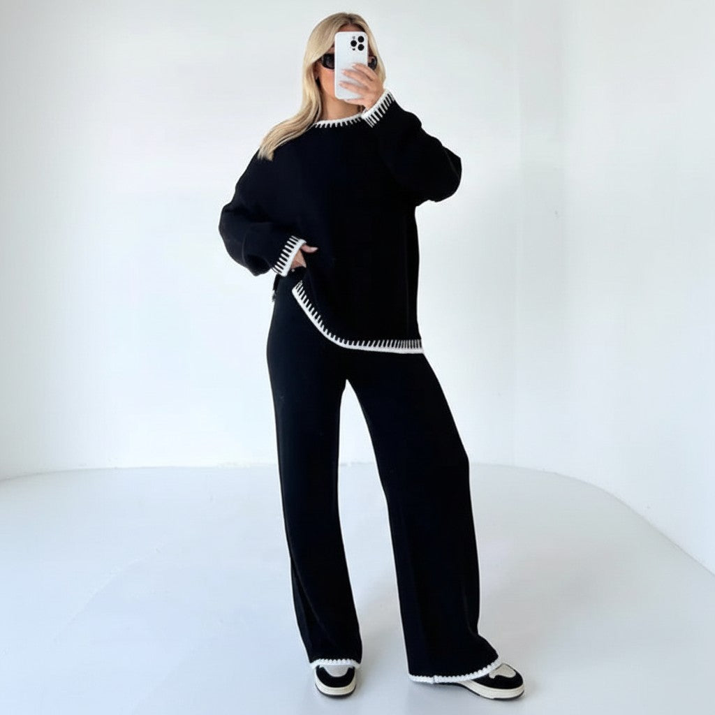 Black wool mix knit jumper and trouser set
