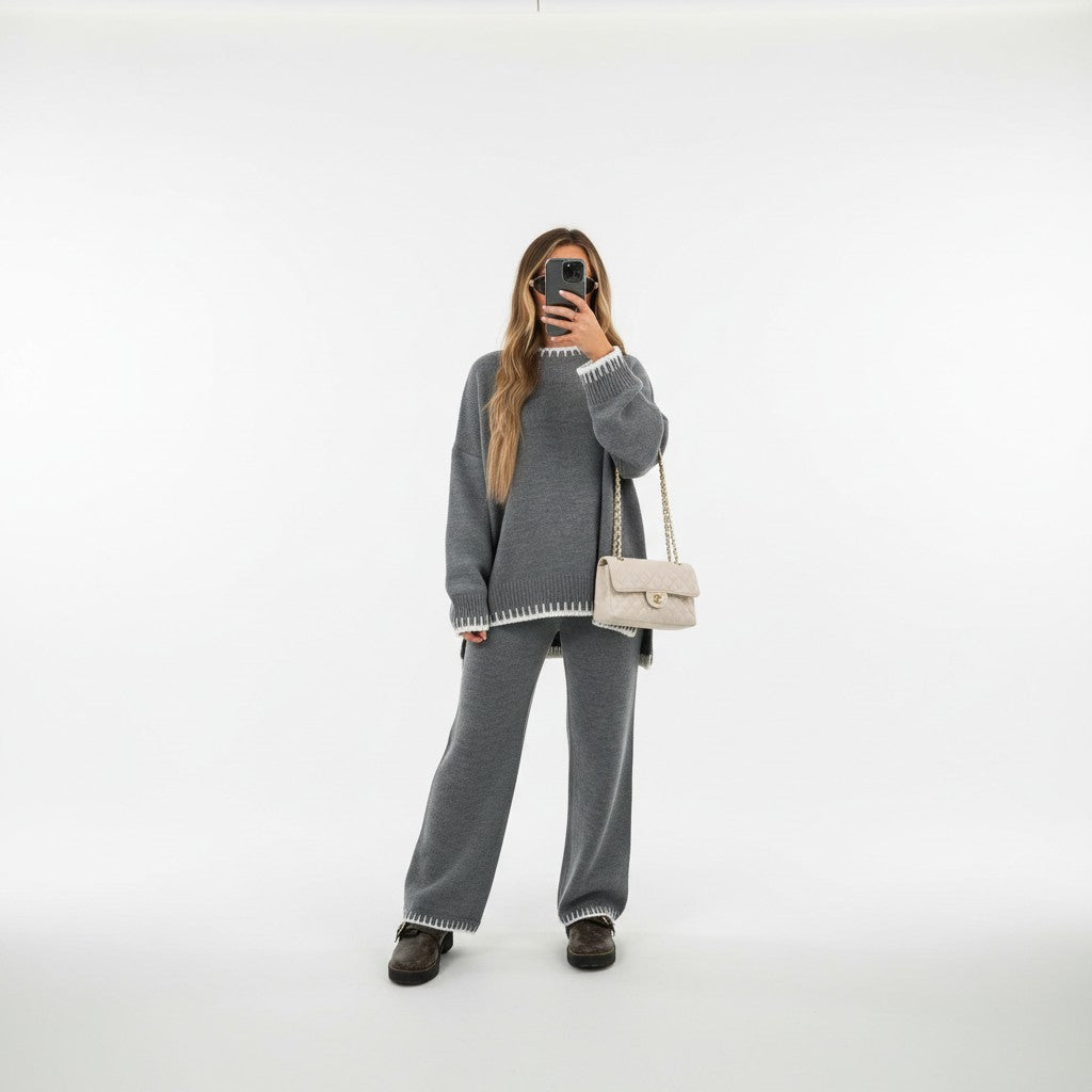 Grey wool mix knit jumper and trouser set