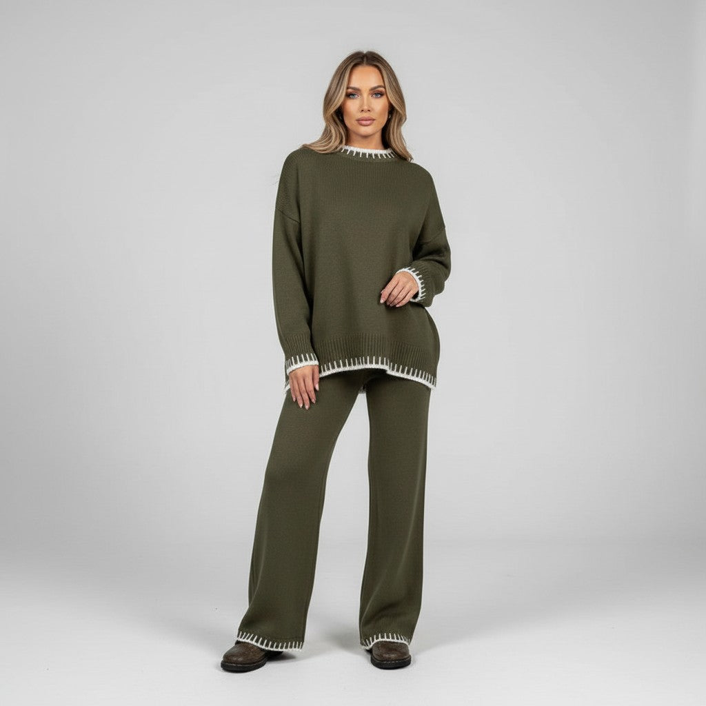 Green wool mix knit jumper and trouser set