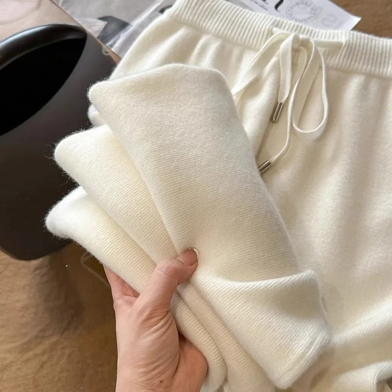 Apricot wool mix wide leg knit trousers