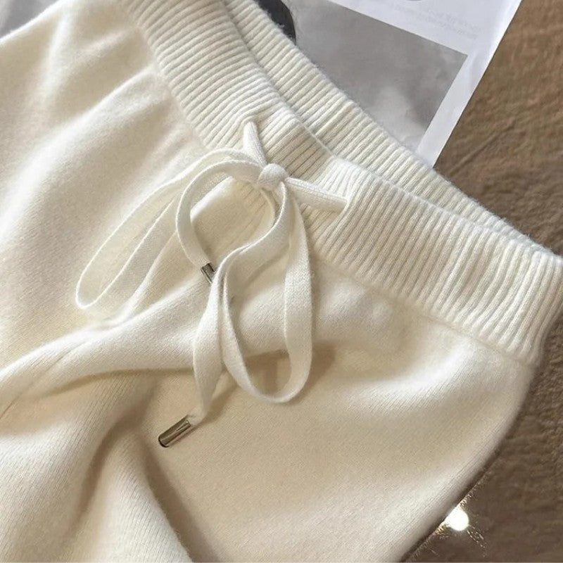 Wool mix wide leg knit trousers