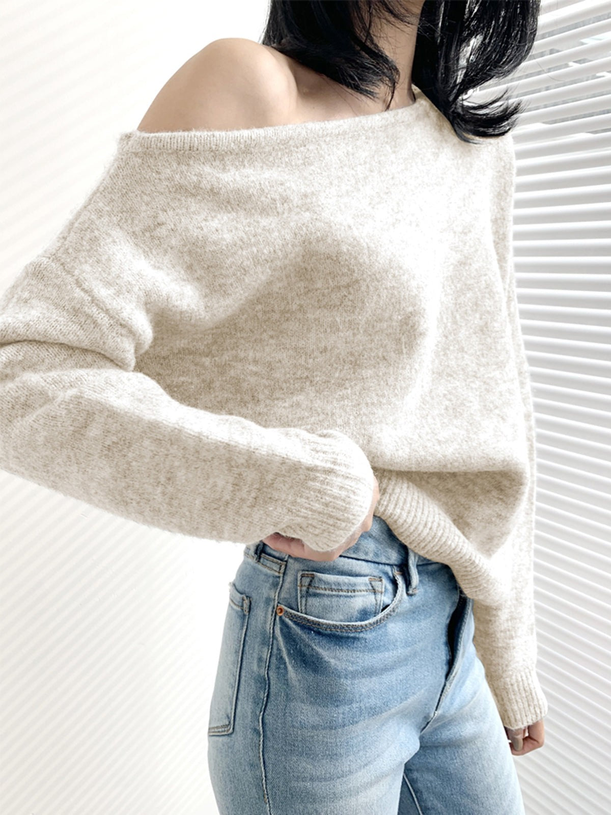 Apricot wool off-shoulder jumper