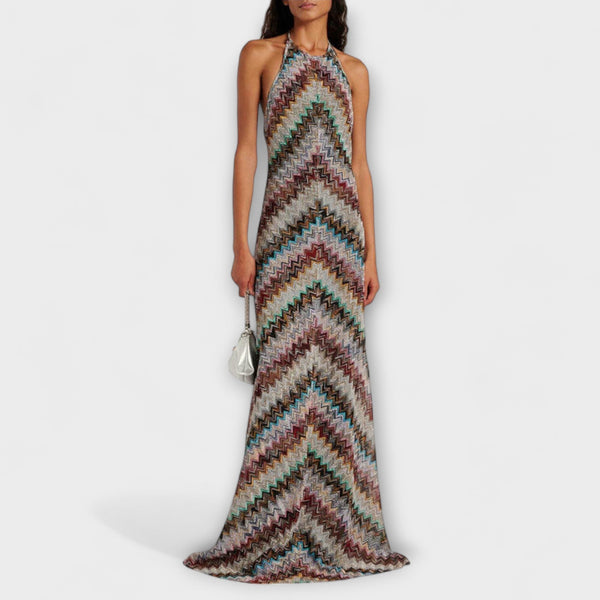 Zigzag halter knit maxi dress